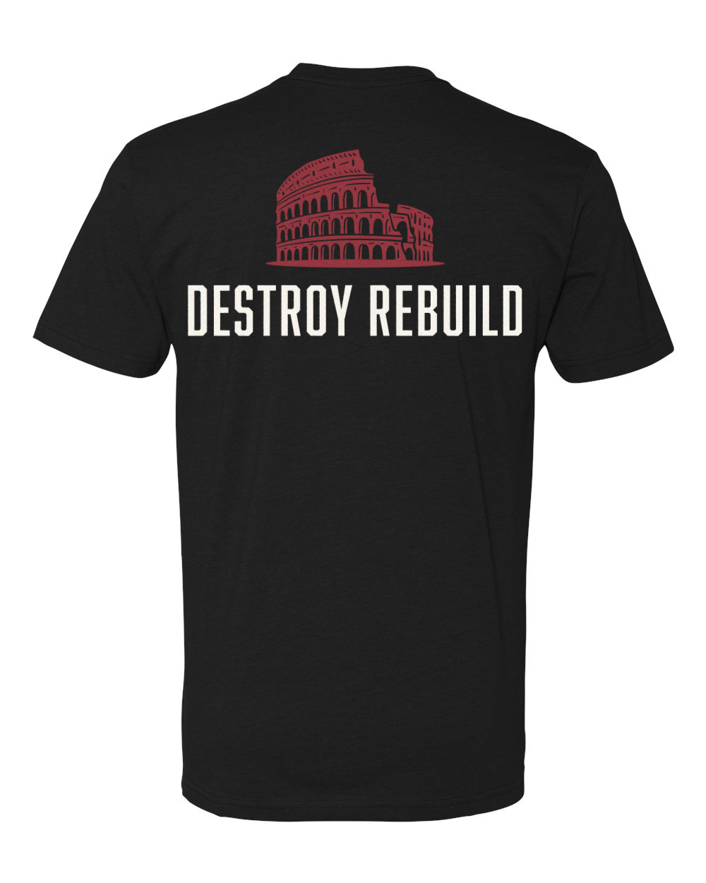 Short sleeve black shirt with Destroy Rebuild logo on back..
